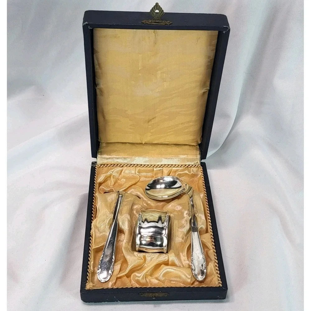 Alpaca Hoka Silver Baby Spoon & Pea Pusher Set w Display Box
